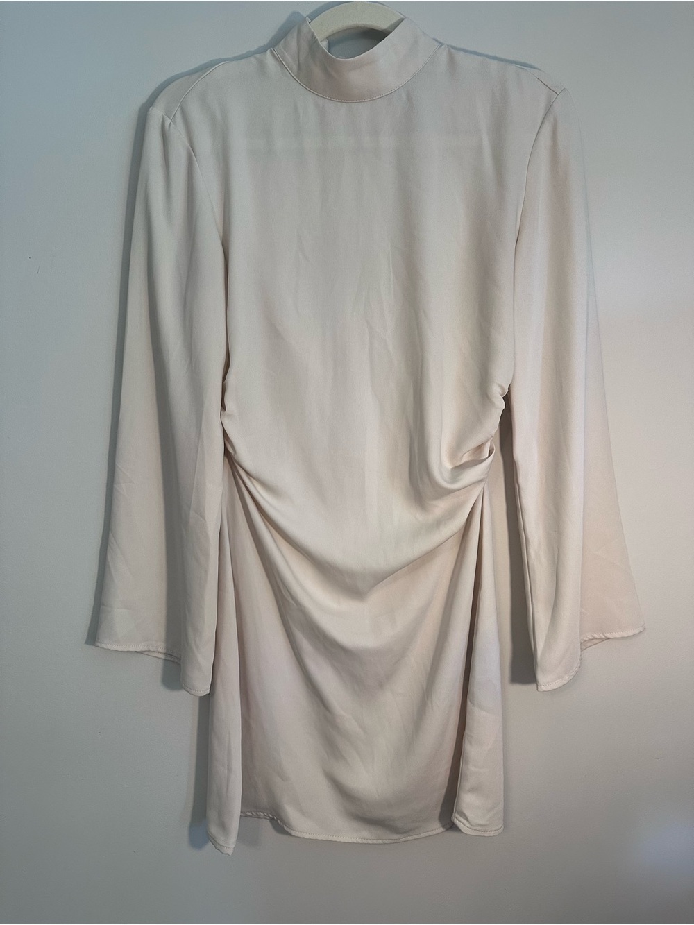H&M Women’s Cream Long-Sleeve Draped Mini Dress Size XS Whimsy Boho Bride